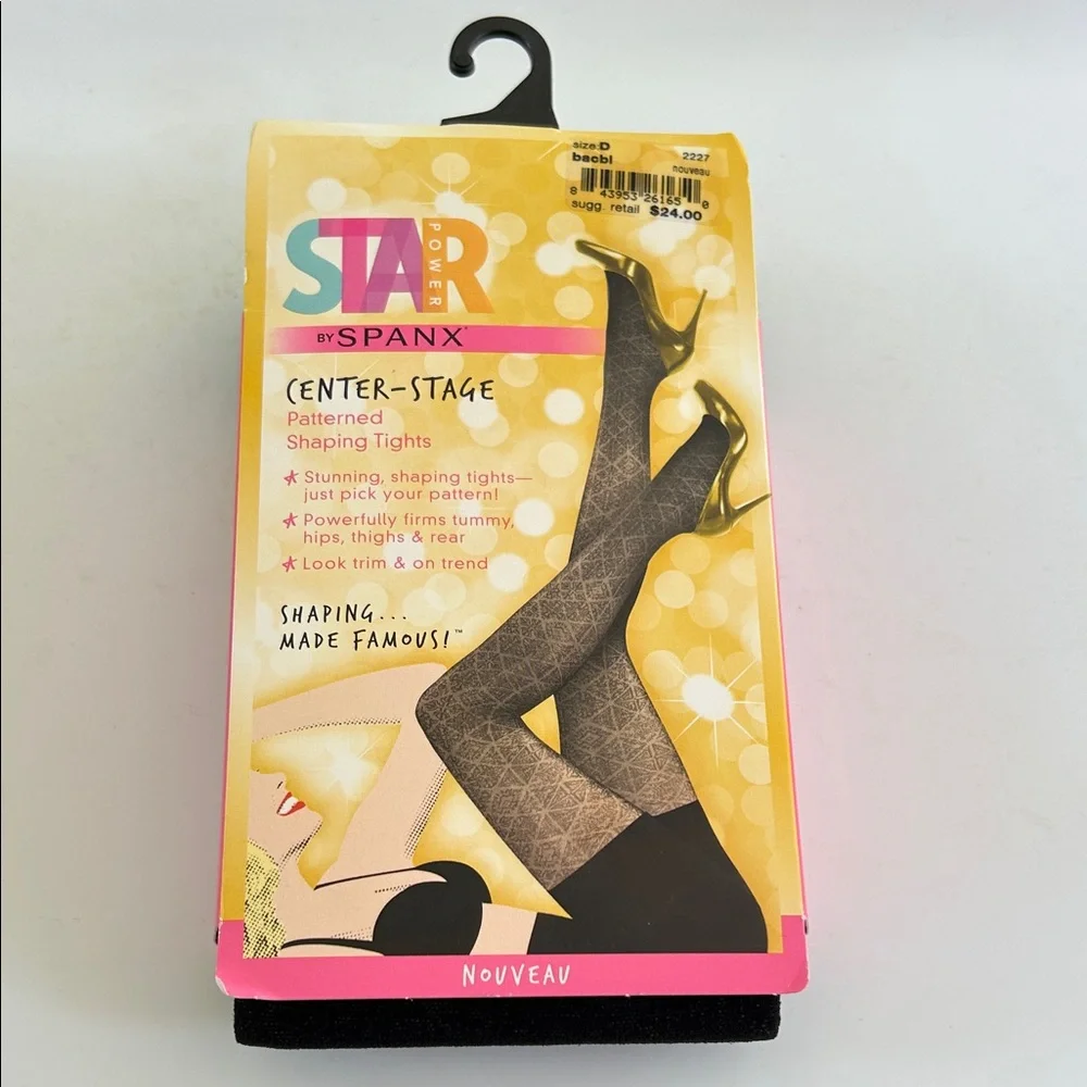 Star Power by SPANX Center-Stage Patterned Tights Nouveau Black NWT